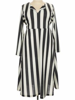 Classic Black & White Striped Long Sleeve Dress